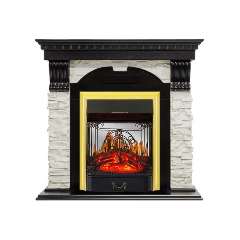 Royal Flame - Каминокомплект Dublin - Венге / Сланец белый с очагом Majestic FX M Brass
