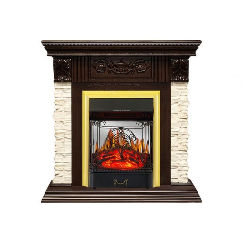 Royal Flame - Каминокомплект Luxemburg (каменный) - Сланец/Темный дуб с очагом Majestic FX M Brass
