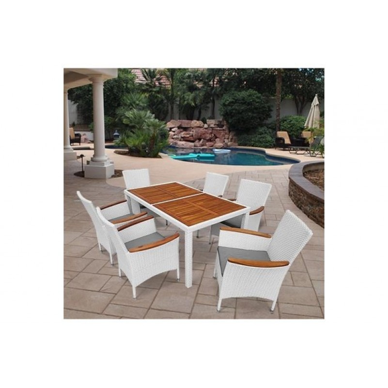 Афина - Комплект плетеной мебели мебели AFM-460A 150x90 White (6+1)