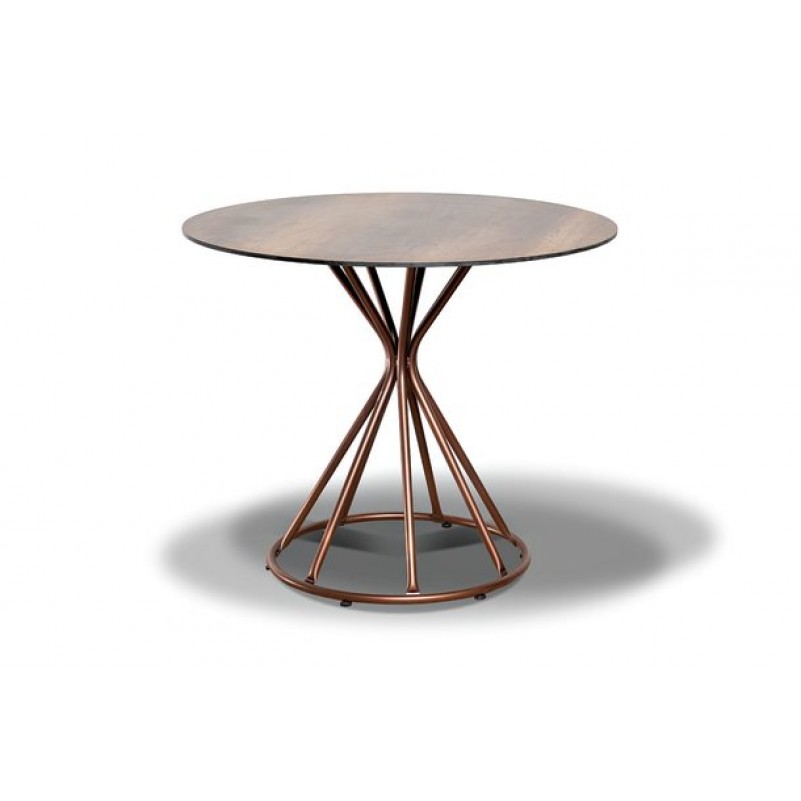 4Sis - Леон Обеденный стол круглый Ø90см, столешница HPL, цвет дуб, подстолье металлическое